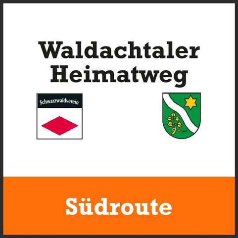 Logo des Waldachtaler Heimatwegs mit den Wappen des Schwarzwaldvereins und der Gemeinde, beschriftet mit 'Südroute'.